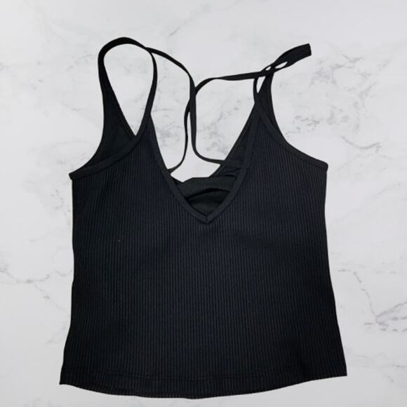 VUORI Black Ribbed Crop Tank Small EUC - Picture 5 of 6